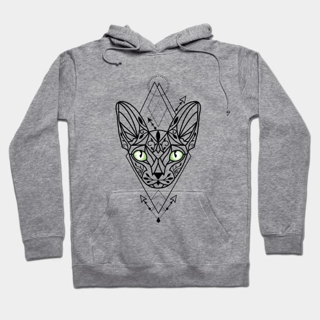 Green Eyed Sphinx cat tattoo Hoodie by FK-UK